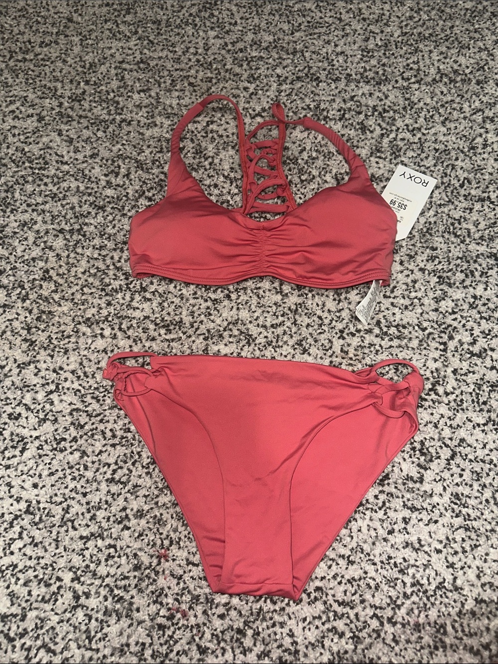 Roxy Coral Pink Lace-Up Bikini NEW ! SMALL